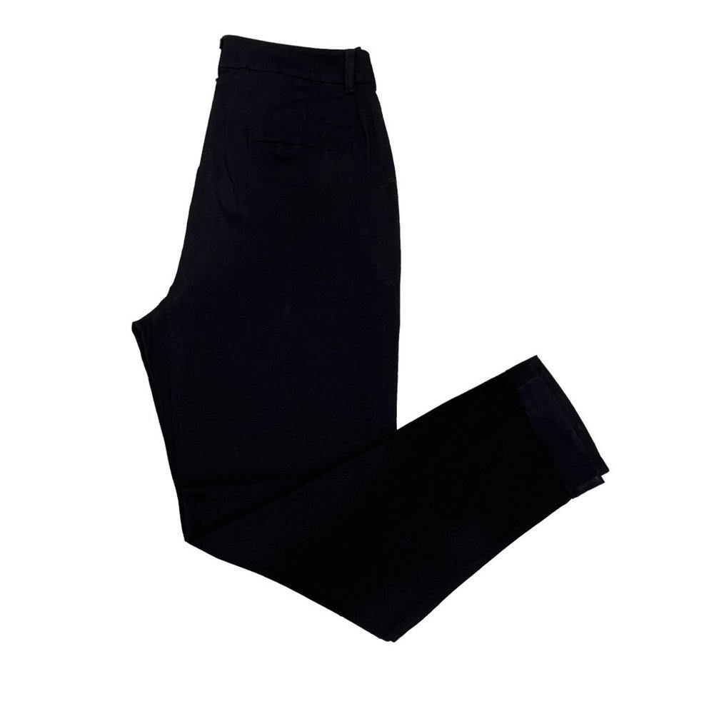 Eileen Fisher Sz PS / PP Black Stretch Pants Organic Linen Straight Leg